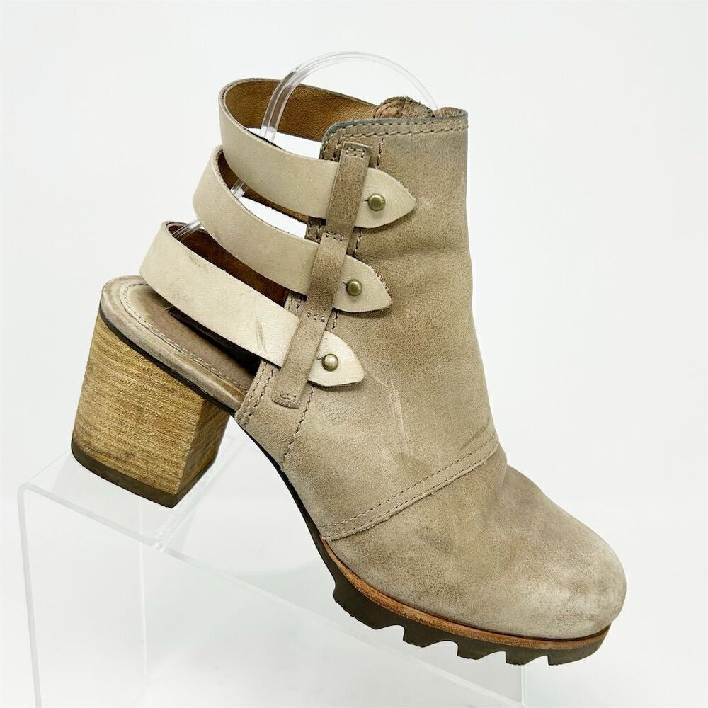 Sorel Addington Women's Brown Tan Leather Strappy Back Block Heel Booties Size 8